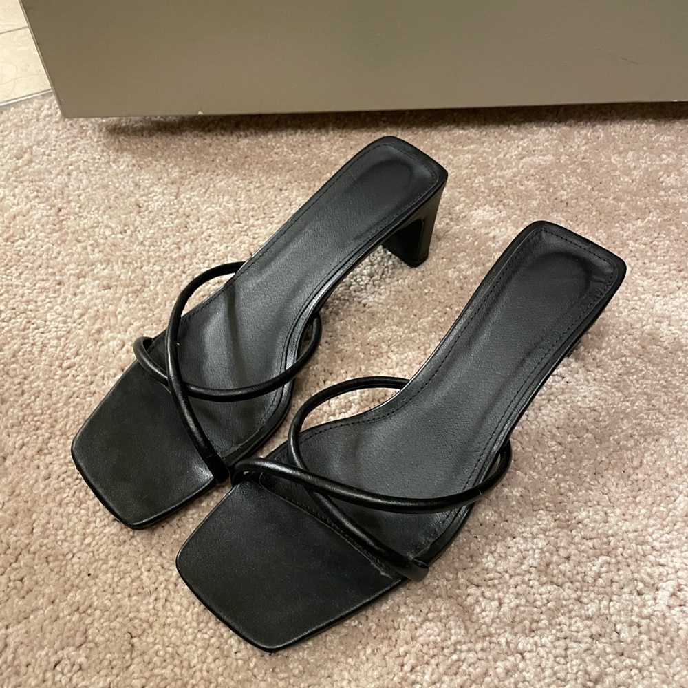 Square Toe Heeled Sandal, Black